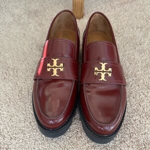 Tory Burch Wine Loafers with Gold Emblem